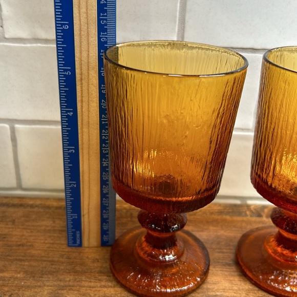 Vintage Ravenhead Siesta Mid Century Textured Stemmed Amber Glasses Set Of Four - Picture 4 of 16